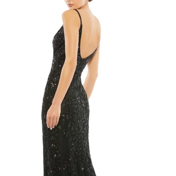 MAC DUGGAL 5107 EMBELLISHED LEAF EVENING BLACK GOWN sz 16 - Picture 3 of 5